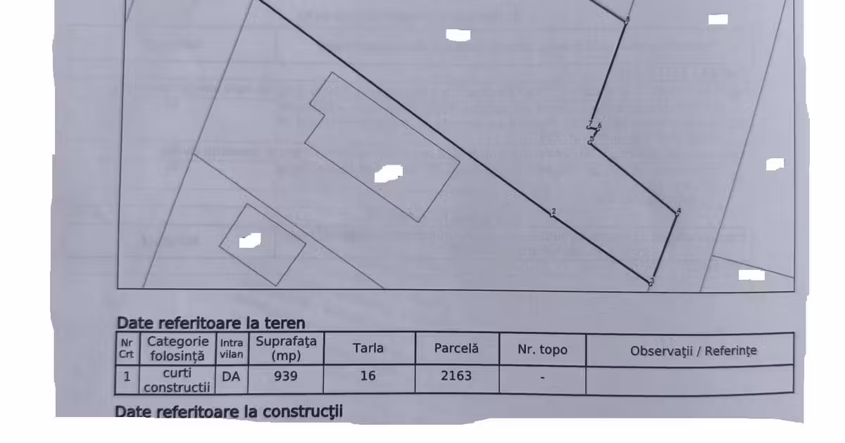 Teren Construcții intravilan de vânzare de 939 mp, în Păulești