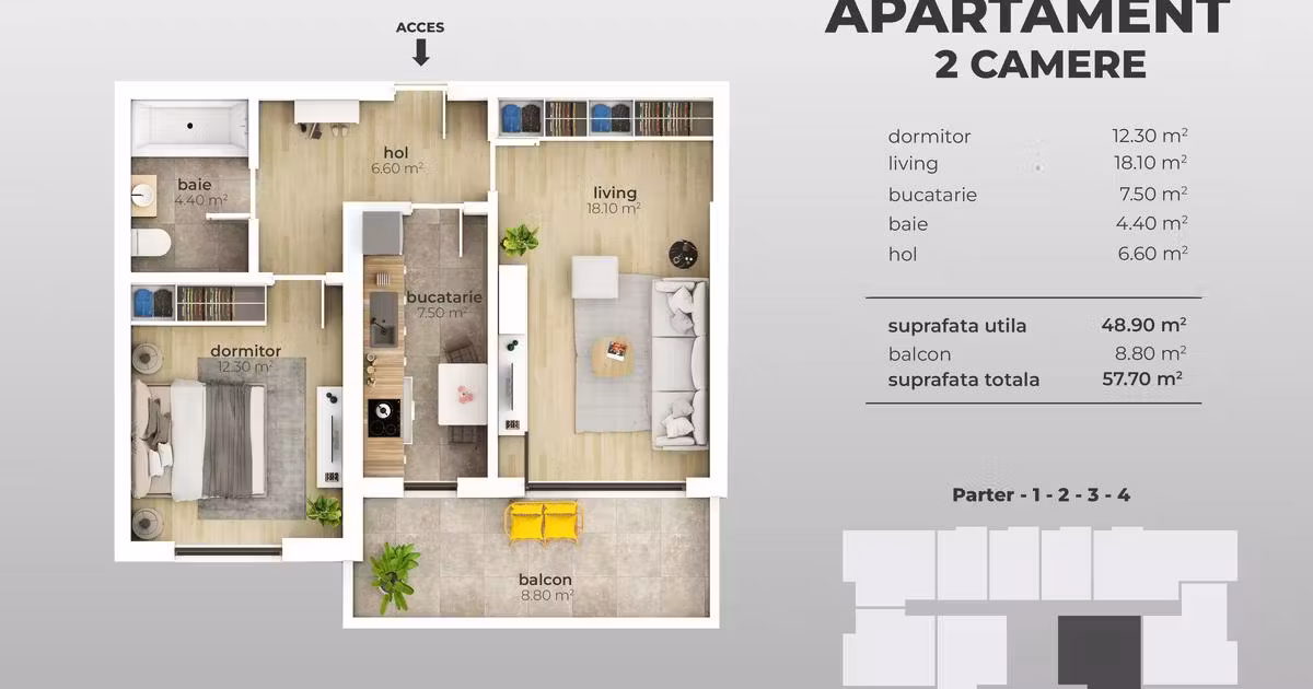 Apartament de vânzare cu 2 camere în zona Berceni, Sector 4