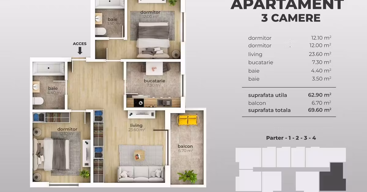 Apartament de vânzare cu 3 camere în zona Berceni, Sector 4