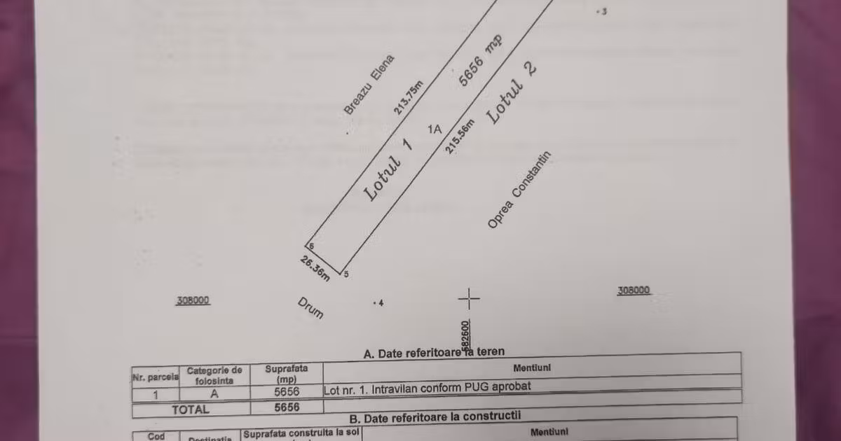 Teren Construcții intravilan de vânzare de 5656 mp, în Adunații-Copăceni