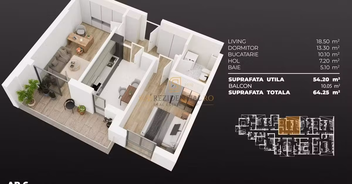 Apartament de vânzare cu 2 camere în Popești-Leordeni