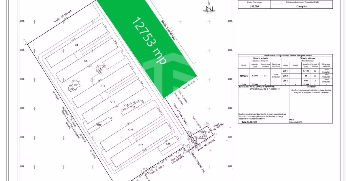 Teren Construcții intravilan de vânzare de 12753 mp, în Cumpăna