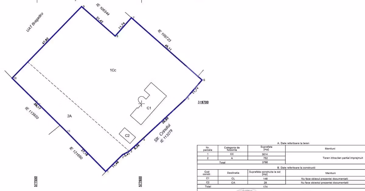Teren Construcții intravilan de vânzare de 3808 mp, în Bragadiru