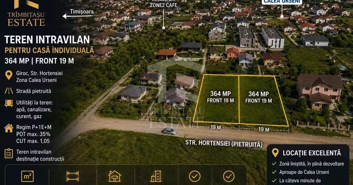 Teren Construcții intravilan de vânzare de 364 mp, în Giroc