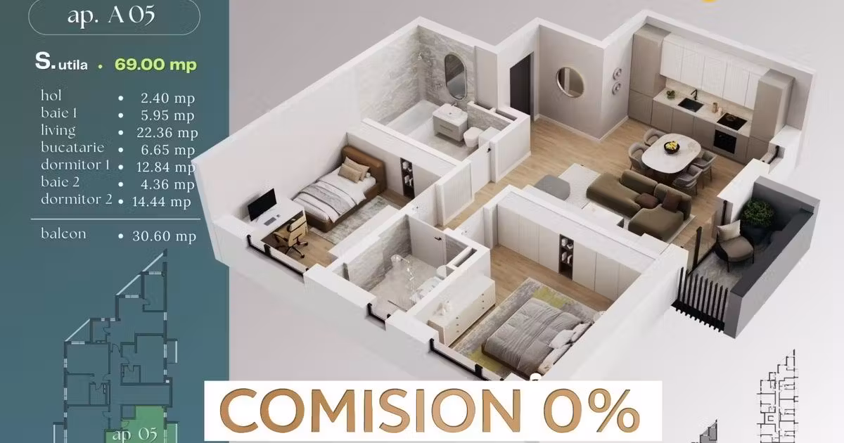 Apartament de vânzare cu 3 camere în Dumbrăvița