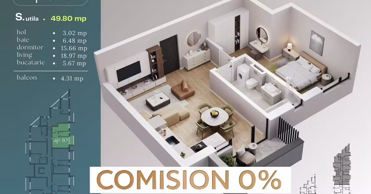 Apartament de vânzare cu 2 camere în Dumbrăvița