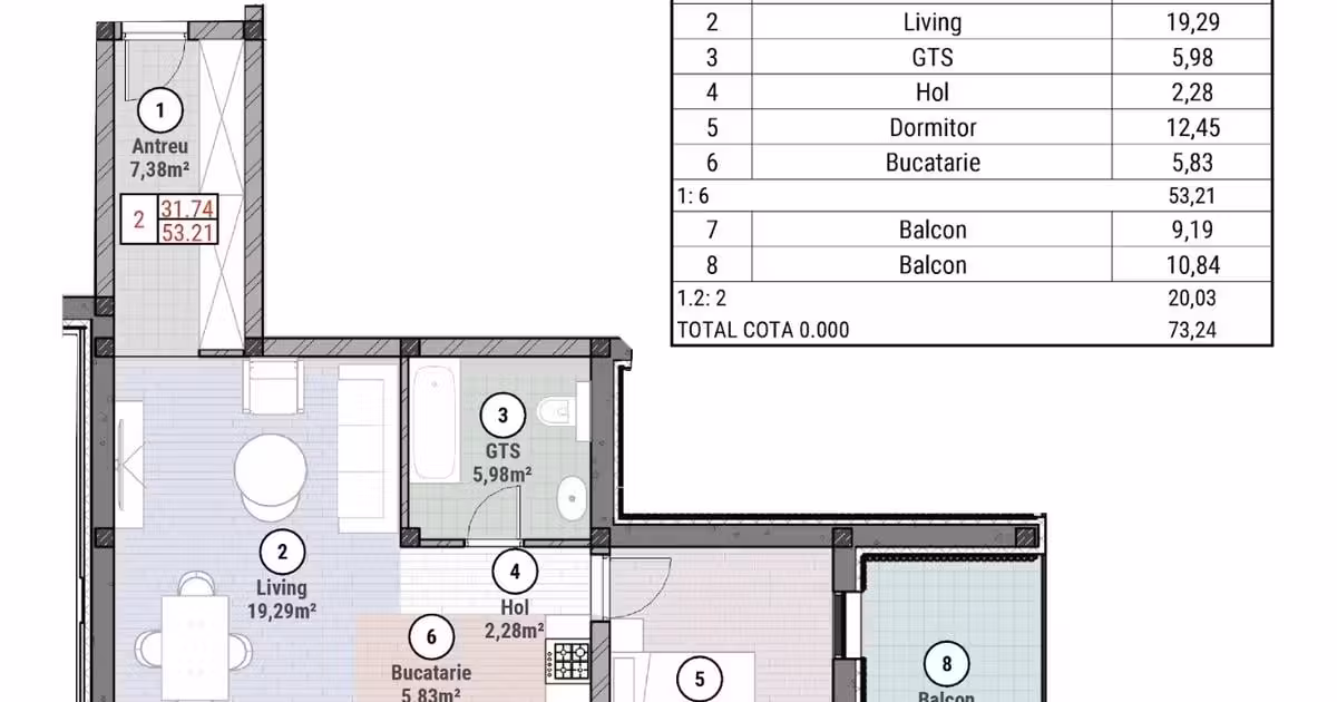 Apartament de vânzare cu 2 camere în Moșnița Nouă