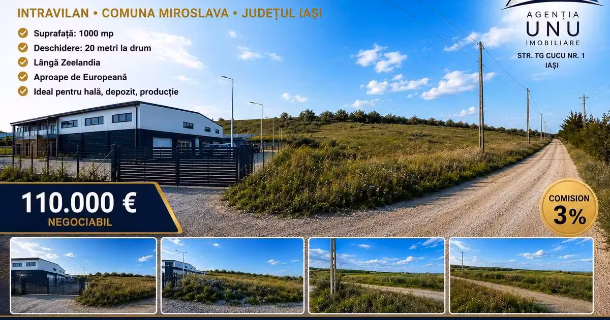 Teren Construcții intravilan de vânzare de 1000 mp, în zona Miroslava, Iași
