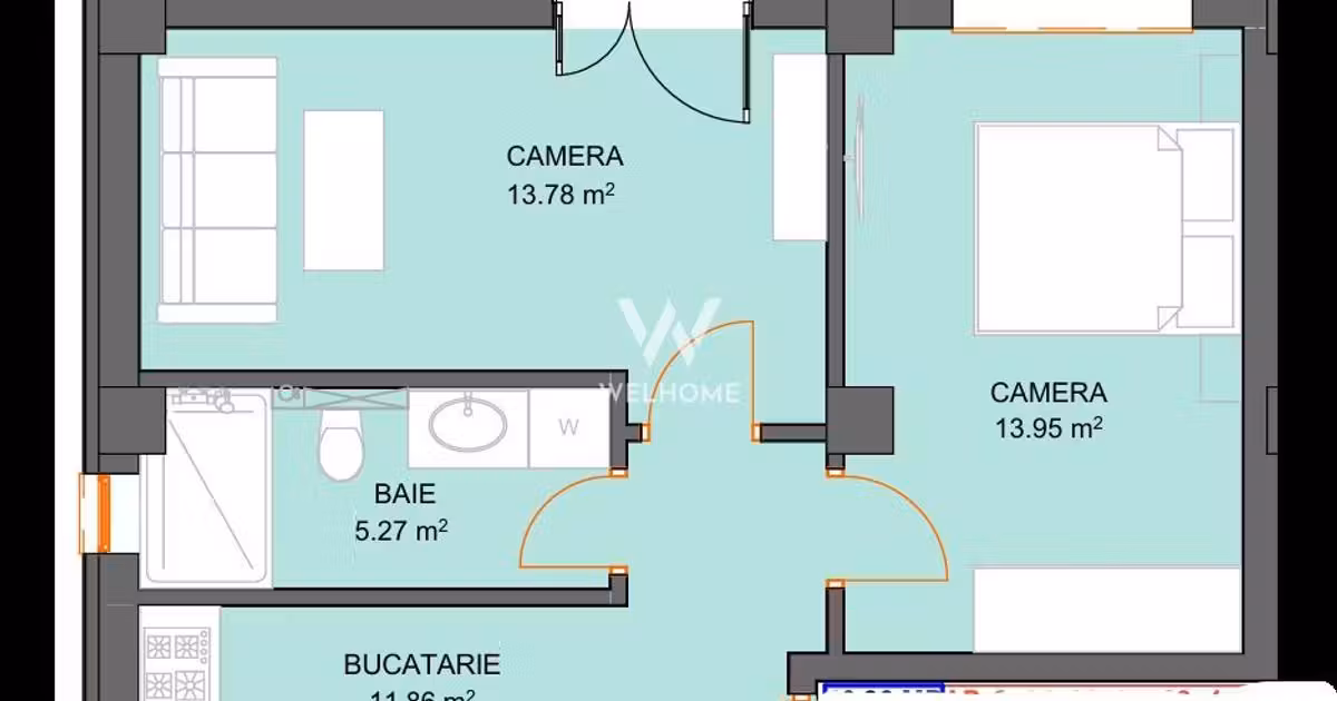 Apartament de vânzare cu 2 camere în Șelimbăr
