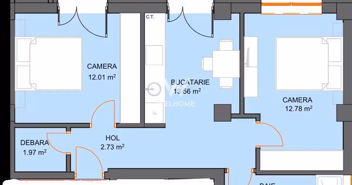 Apartament de vânzare cu 2 camere în Șelimbăr
