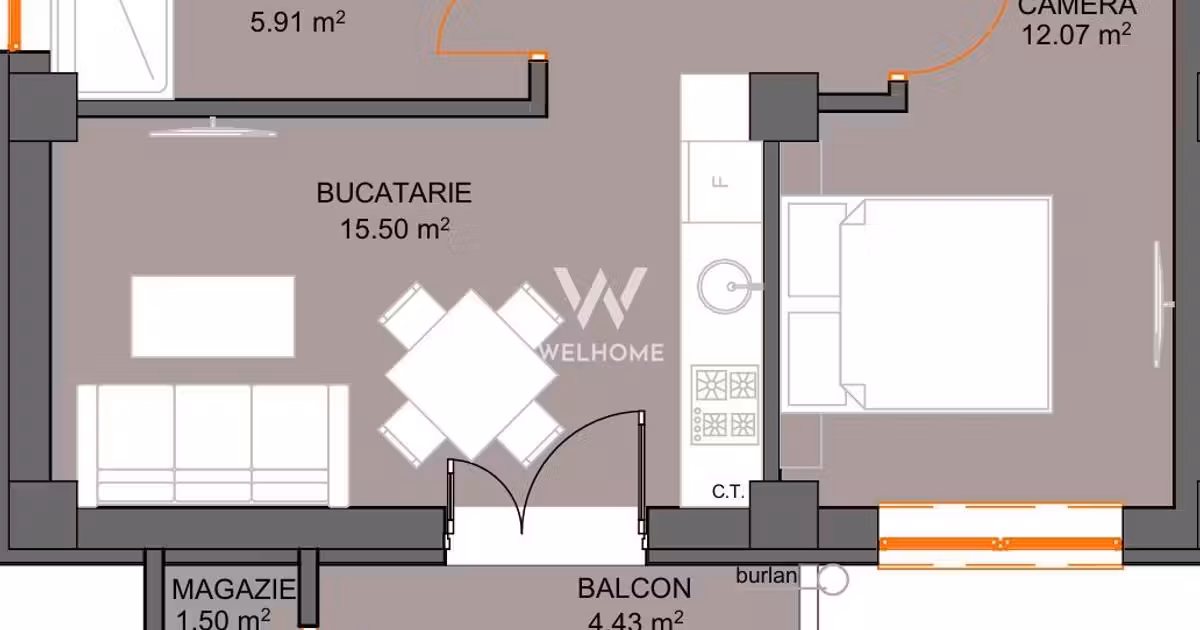 Apartament de vânzare cu 2 camere în Șelimbăr