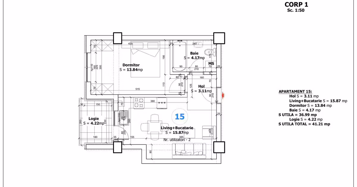 Apartament de vânzare cu 2 camere în Otopeni