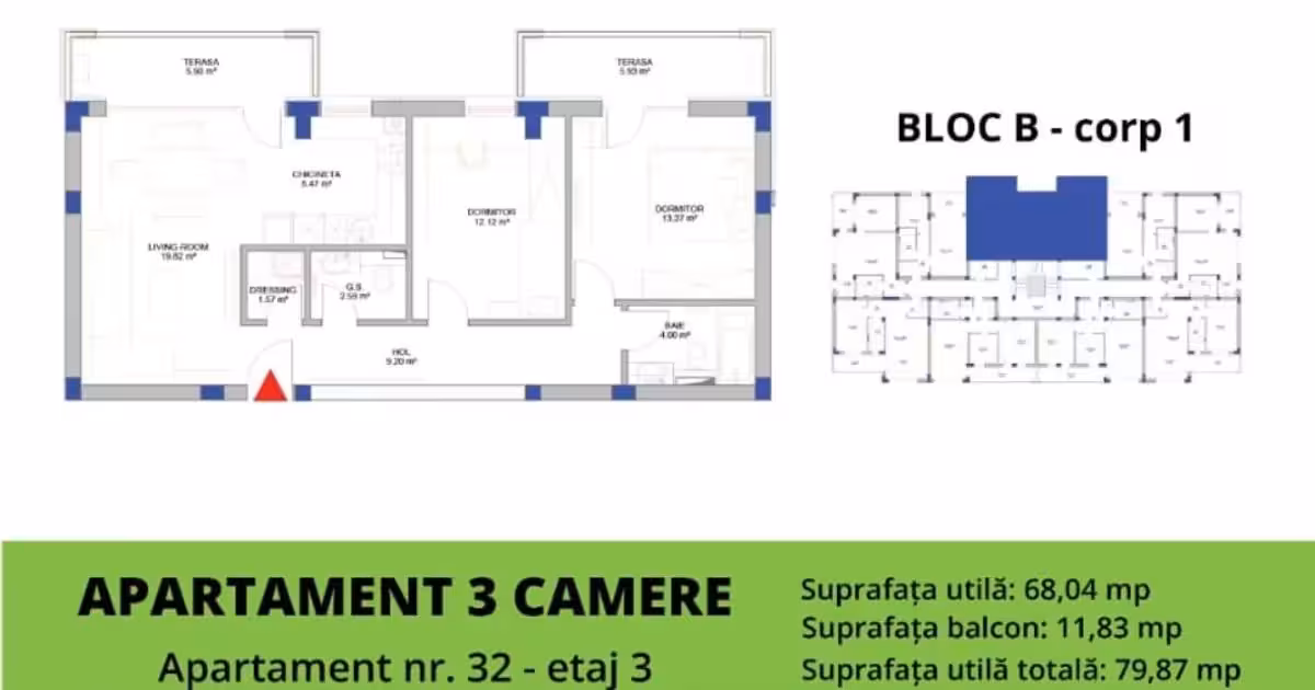 Apartament de vânzare cu 3 camere în zona Nord, Focșani