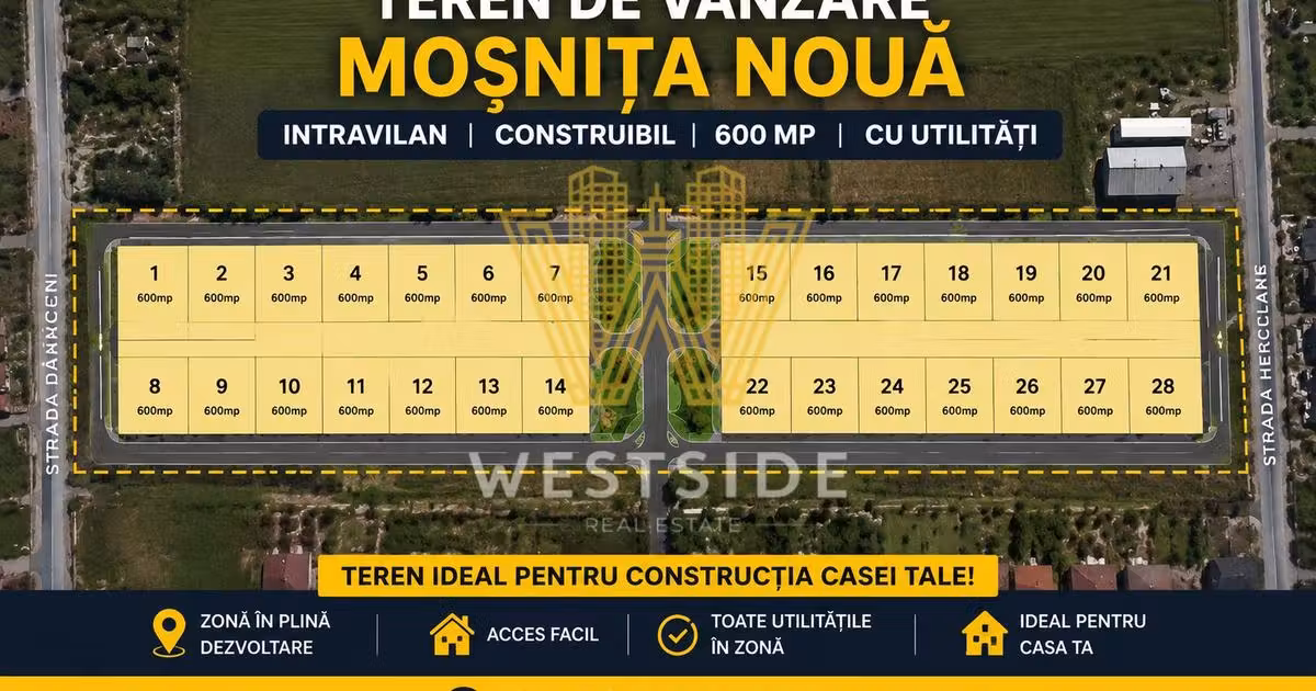 Teren Construcții intravilan de vânzare de 600 mp, în Moșnița Nouă