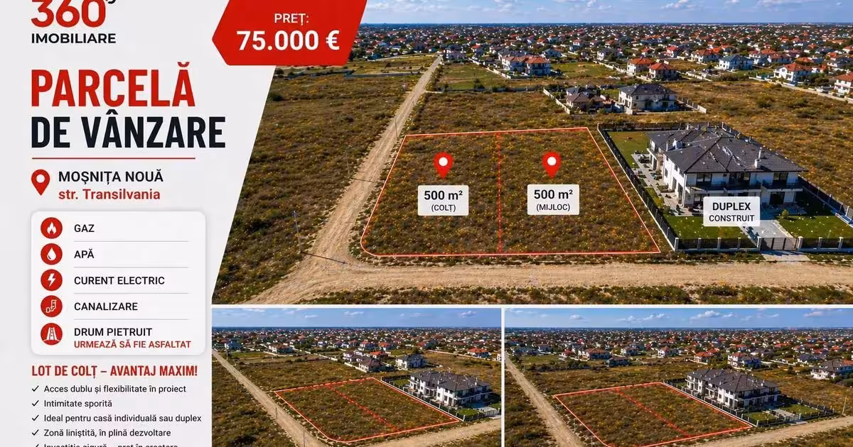 Teren Construcții intravilan de vânzare de 505 mp, în Moșnița Nouă