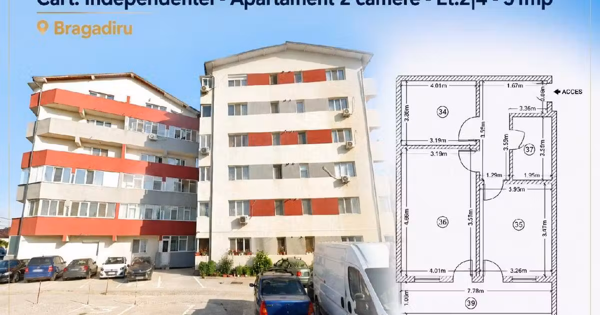 Apartament de vânzare cu 2 camere în Bragadiru