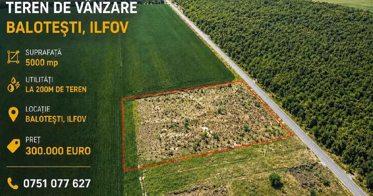 Teren intravilan de vânzare de 5000 mp, în Balotești