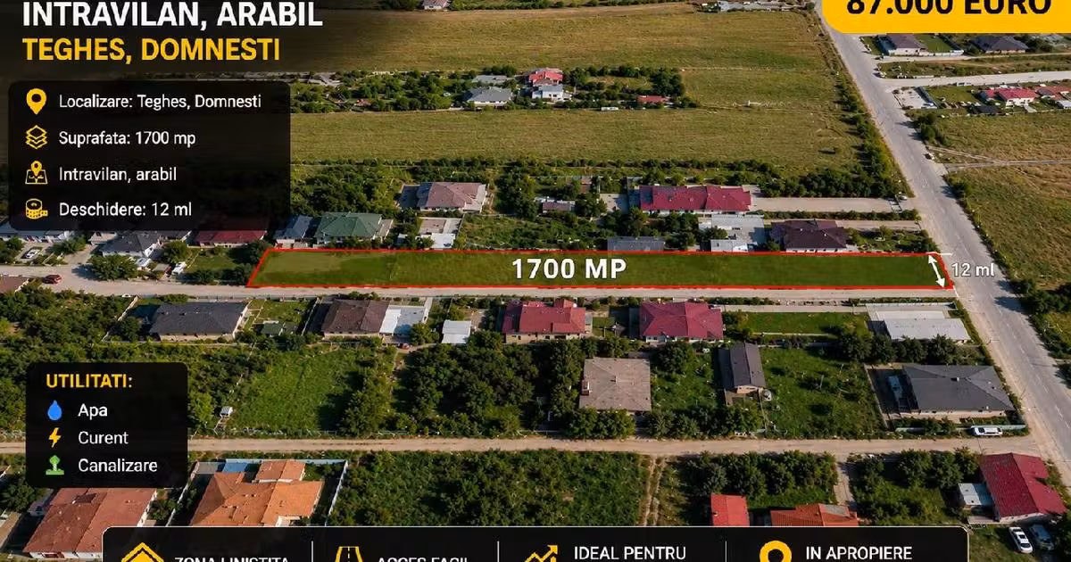 Teren agricol intravilan de vânzare de 1700 mp, în Domnești