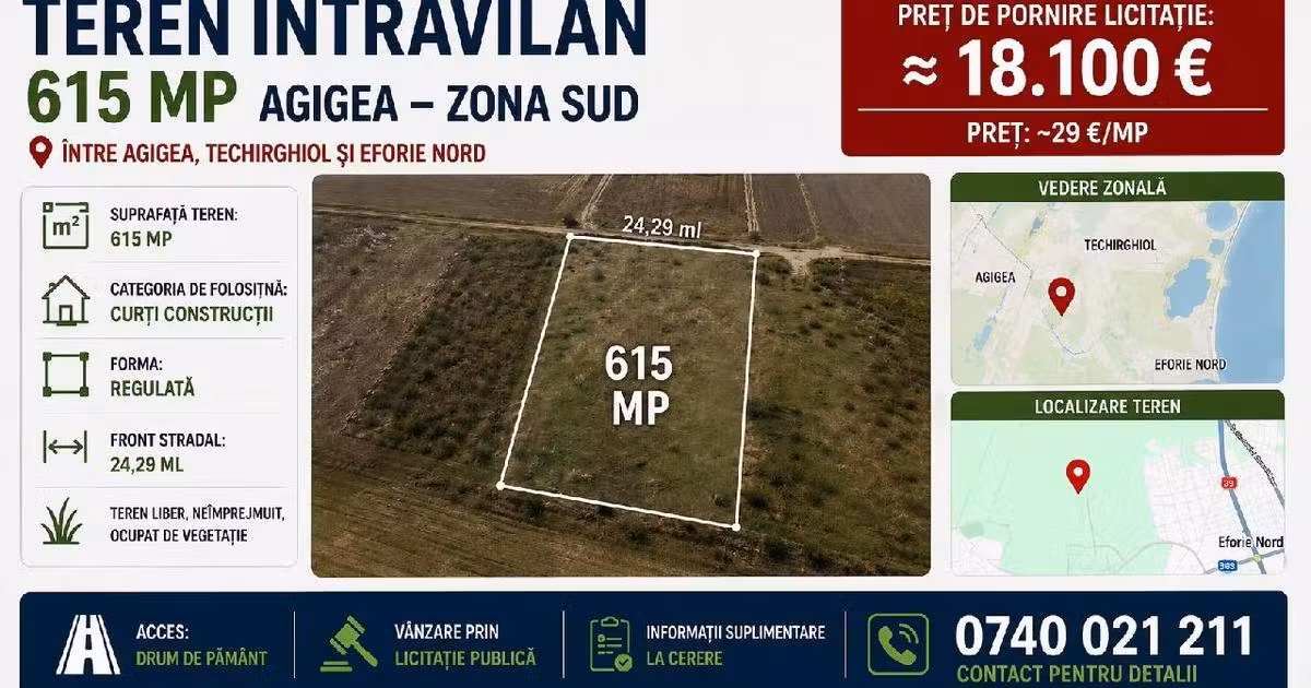 Teren Construcții intravilan de vânzare de 615 mp, în Agigea
