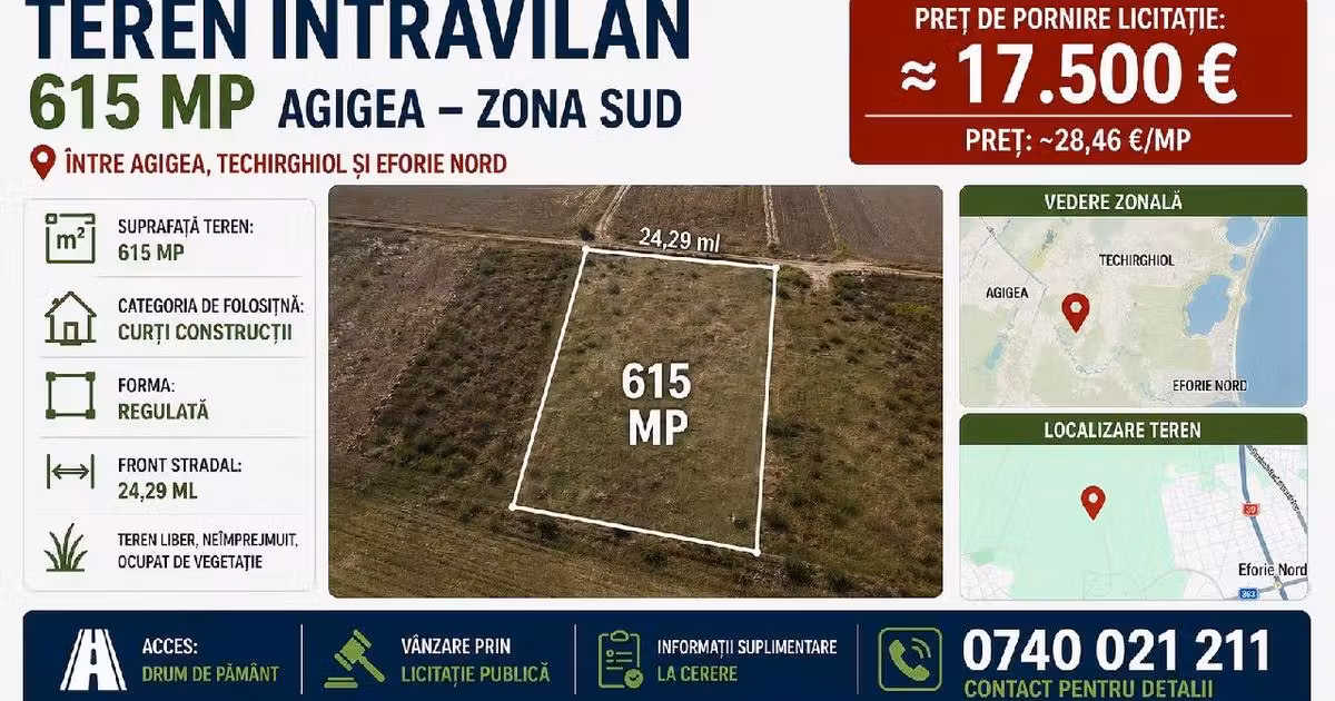 Teren Construcții intravilan de vânzare de 615 mp, în Agigea