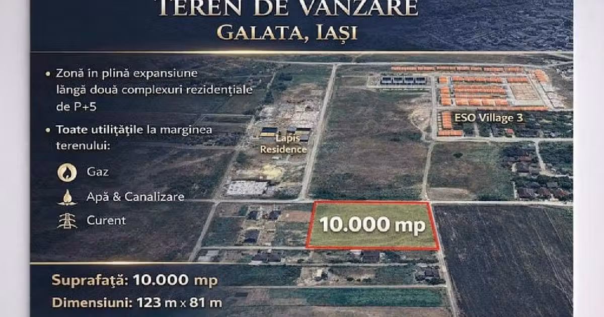 Teren Construcții intravilan de vânzare de 10000 mp, în zona Vest, Iași