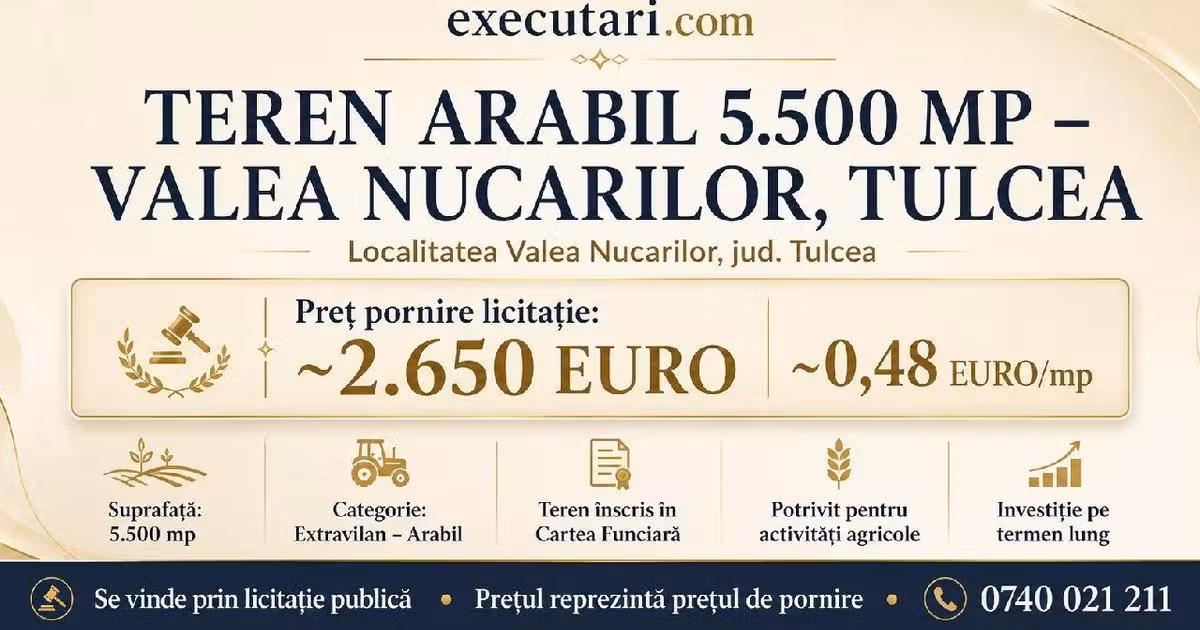 Teren agricol extravilan de vânzare de 5500 mp, în Valea Nucarilor