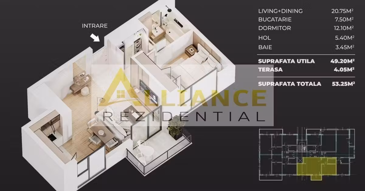 Apartament de vânzare cu 2 camere în Popești-Leordeni
