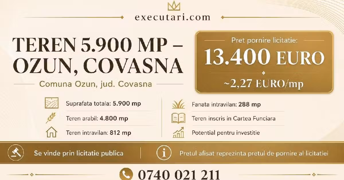 Teren de vânzare de 5900 mp, în Ozun