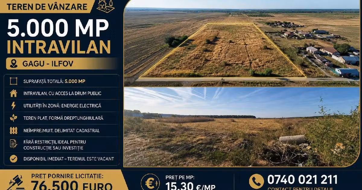 Teren agricol intravilan de vânzare de 4998 mp, în Gagu