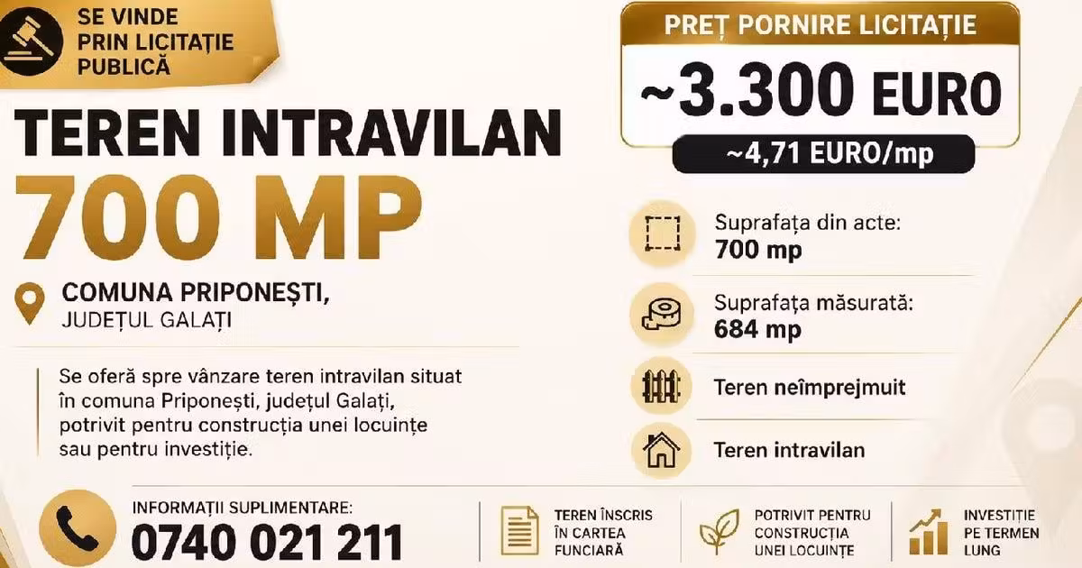 Teren agricol intravilan de vânzare în Priponești