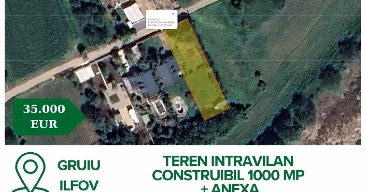 Teren Construcții intravilan de vânzare de 1000 mp, în Gruiu