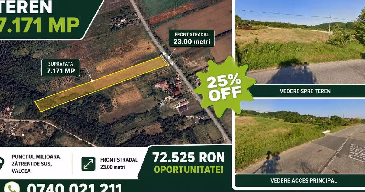 Teren intravilan de vânzare de 7500 mp, în Zătreni
