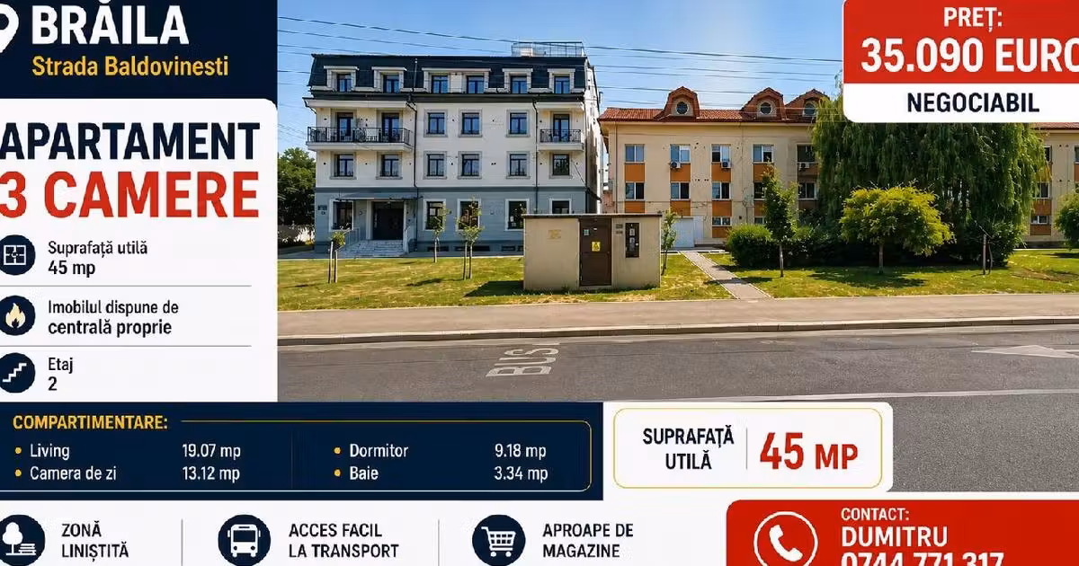 Apartament de vânzare cu 3 camere în zona Chercea, Brăila