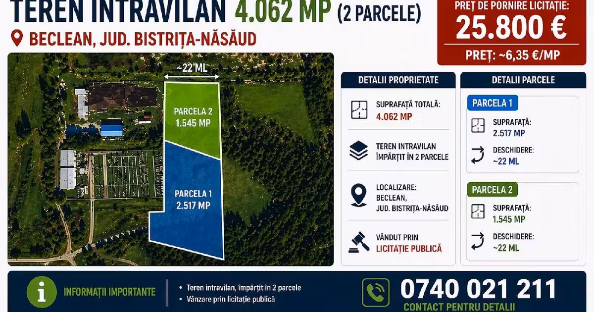 Teren intravilan de vânzare de 4062 mp, în Beclean