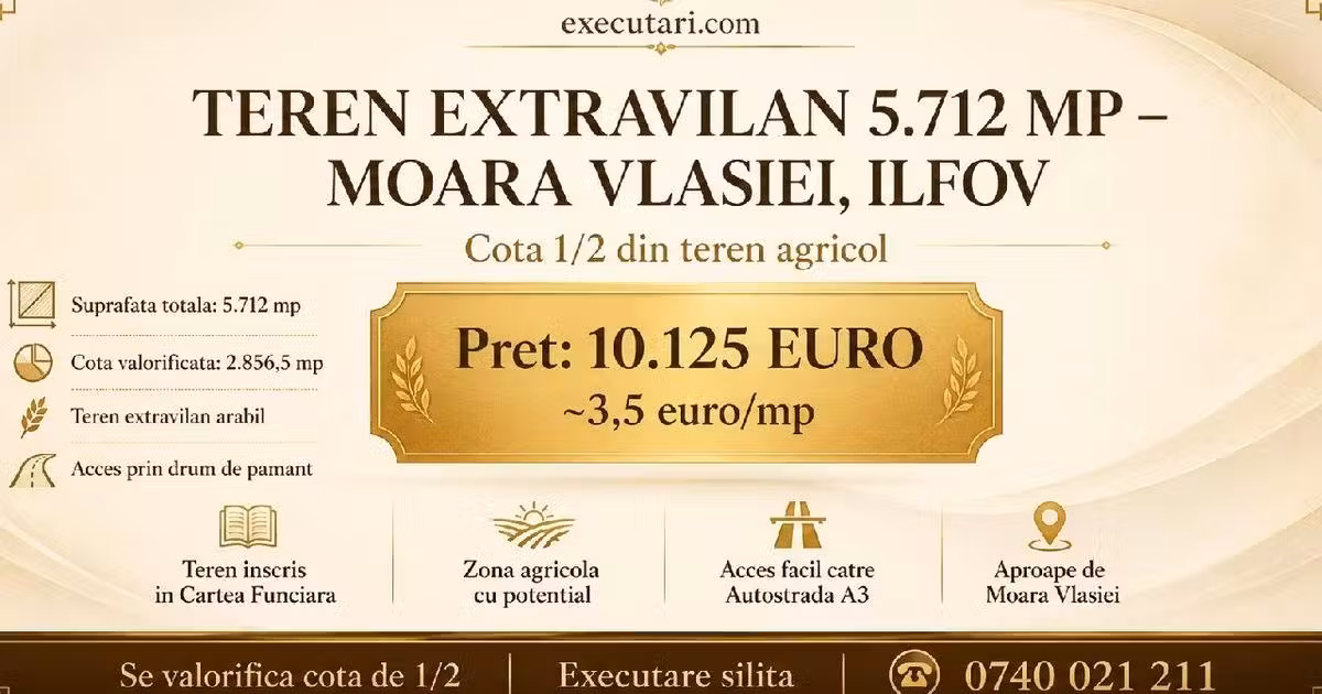 Teren agricol extravilan de vânzare de 2856 mp, în Moara Vlăsiei