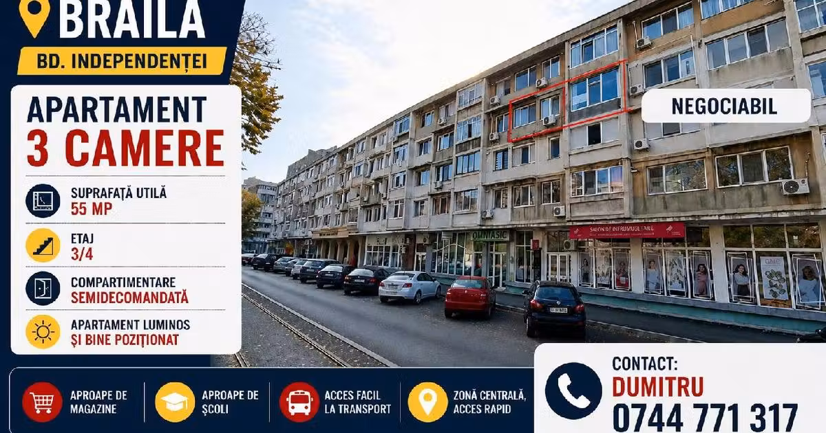 Apartament de vânzare cu 3 camere în zona Central, Brăila