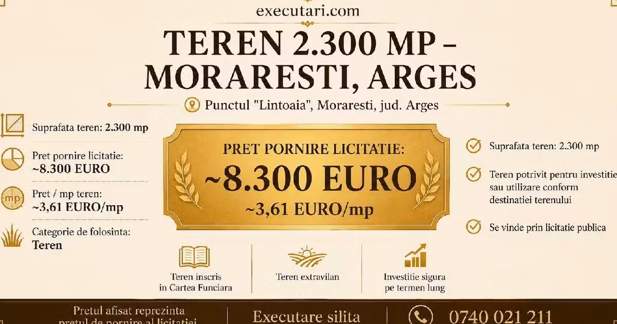 Teren de vânzare de 2300 mp, în Morărești