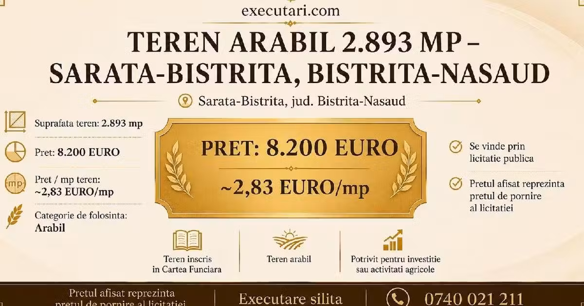 Teren agricol extravilan de vânzare de 2893 mp, în Sărata