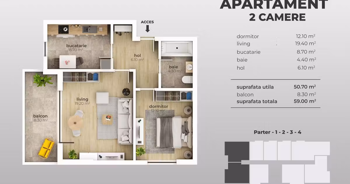 Apartament de vânzare cu 2 camere în zona Apărătorii Patriei, Sector 4