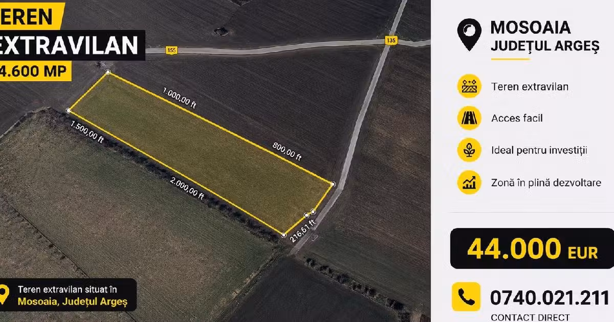 Teren agricol extravilan de vânzare de 14600 mp, în Moșoaia