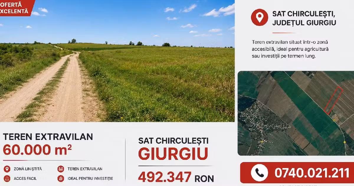 Teren agricol extravilan de vânzare de 60000 mp, în Mihăilești