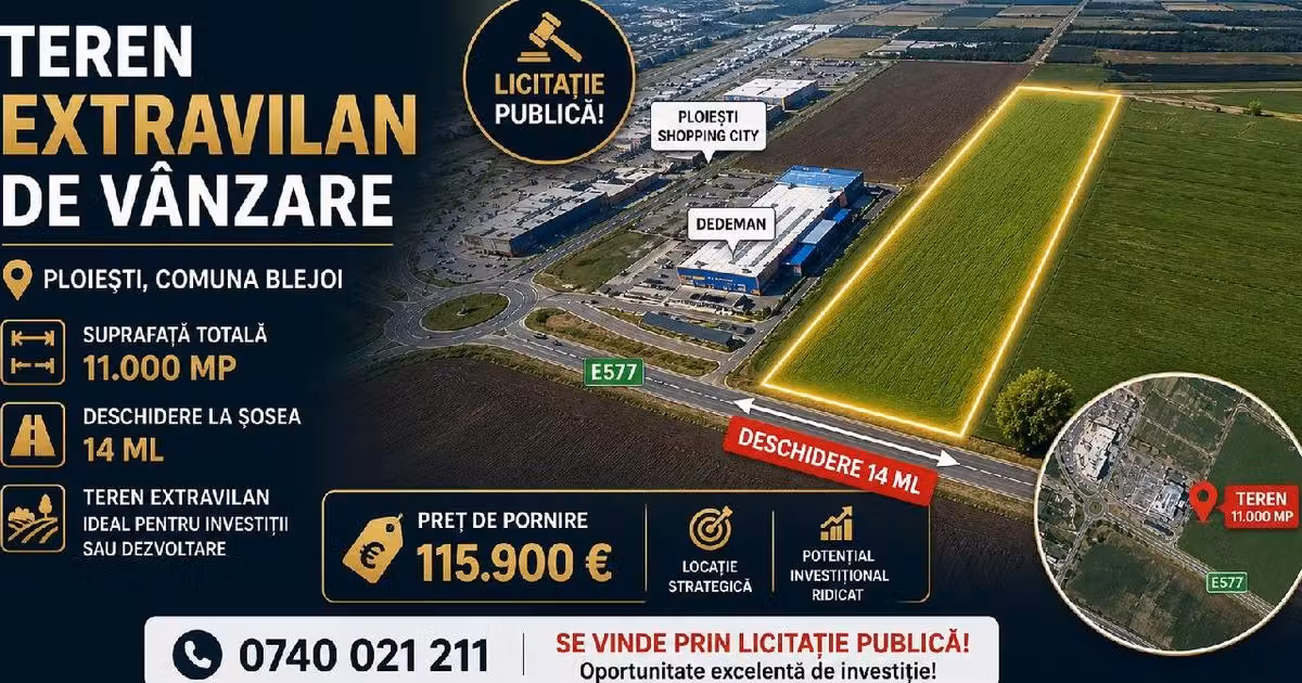 Teren agricol extravilan de vânzare de 11000 mp, în Blejoi