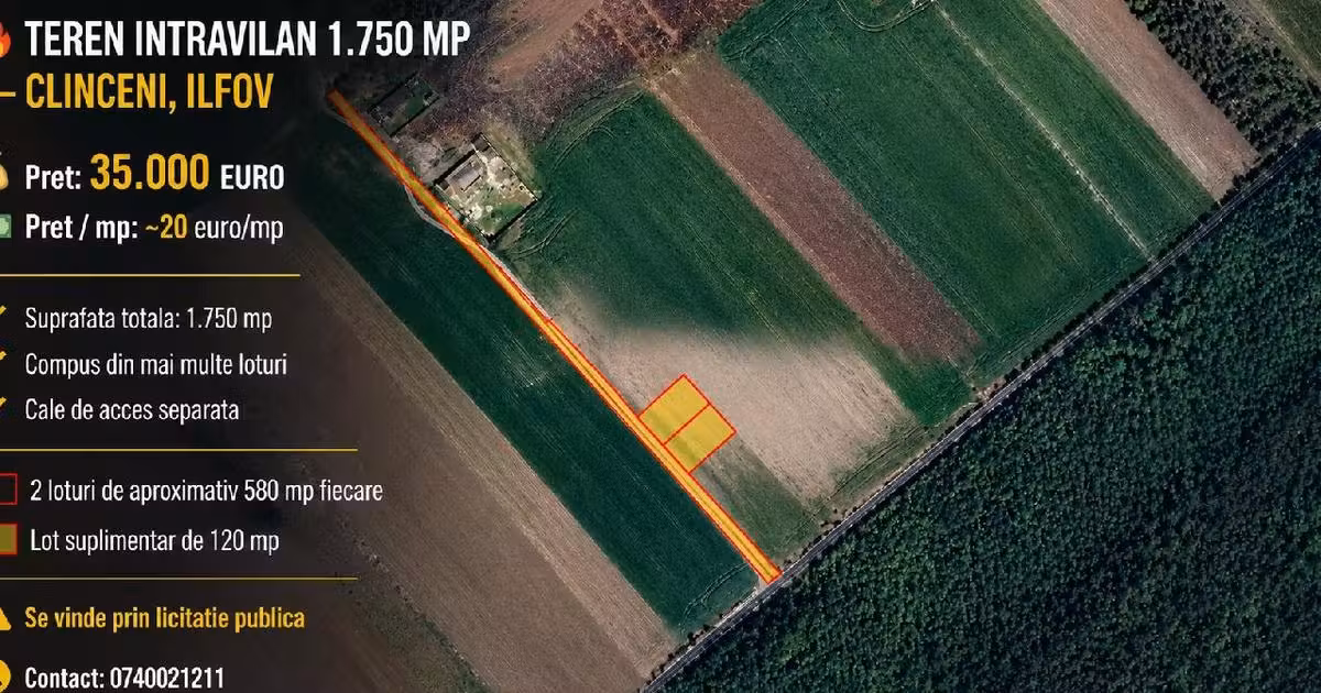 Teren Construcții intravilan de vânzare de 1750 mp, în Clinceni