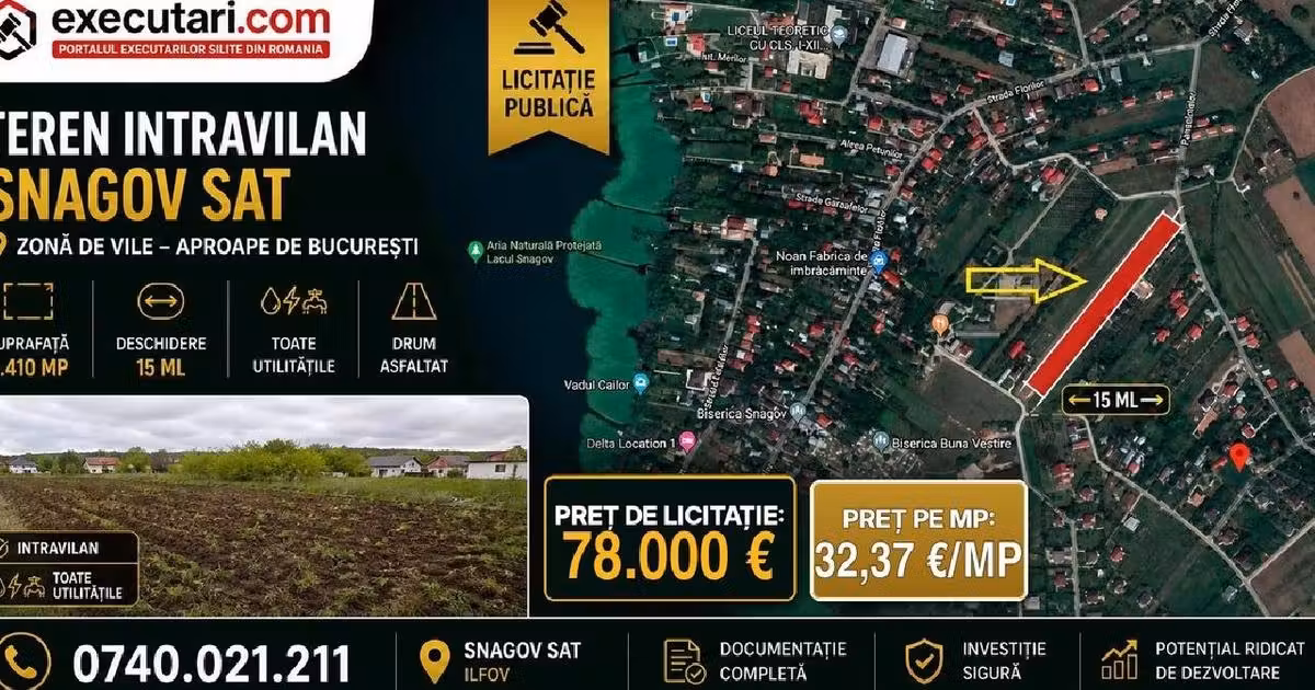 Teren Construcții intravilan de vânzare de 2410 mp, în Snagov