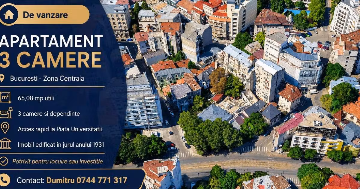 Apartament de vânzare cu 3 camere în zona Central, Ultracentral