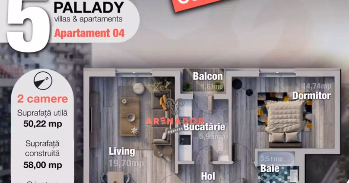 Apartament de vânzare cu 2 camere în zona Titan, Sector 3