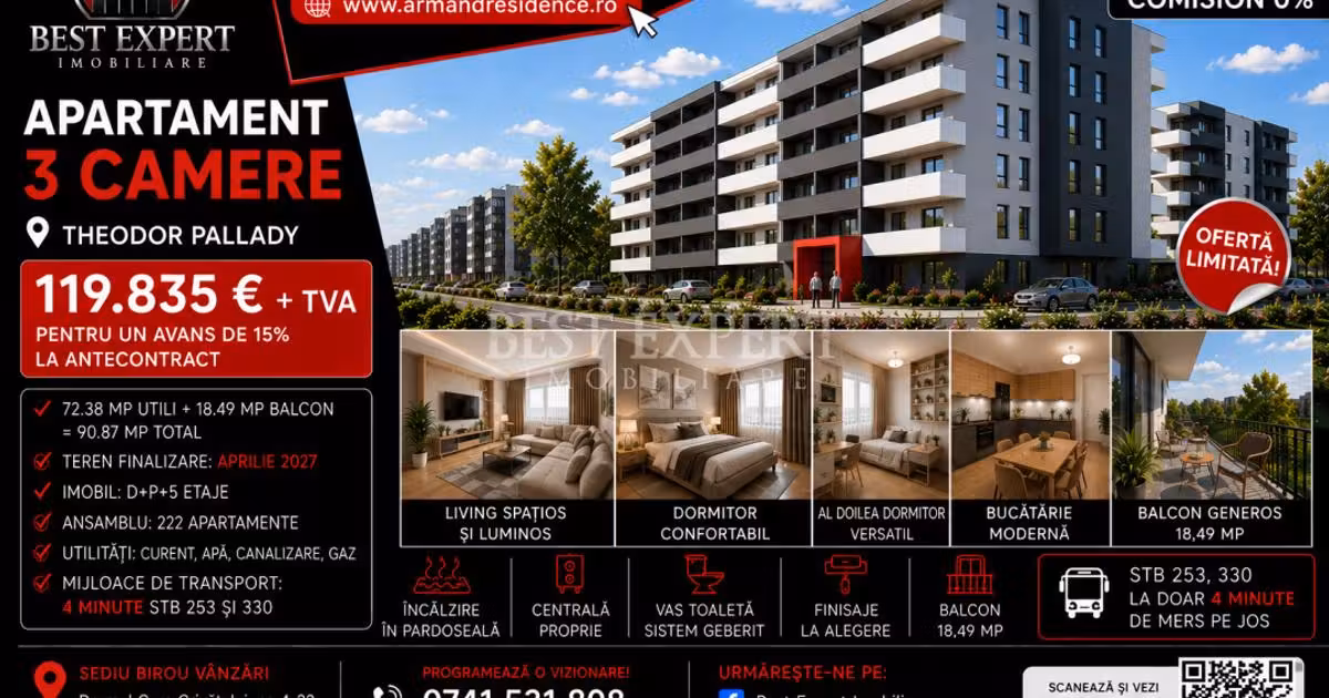 Apartament de vânzare cu 3 camere în zona Theodor Pallady, Sector 3