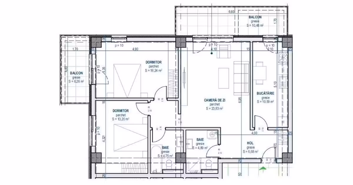 Apartament de vânzare cu 3 camere în zona Moara de Vânt, Iași