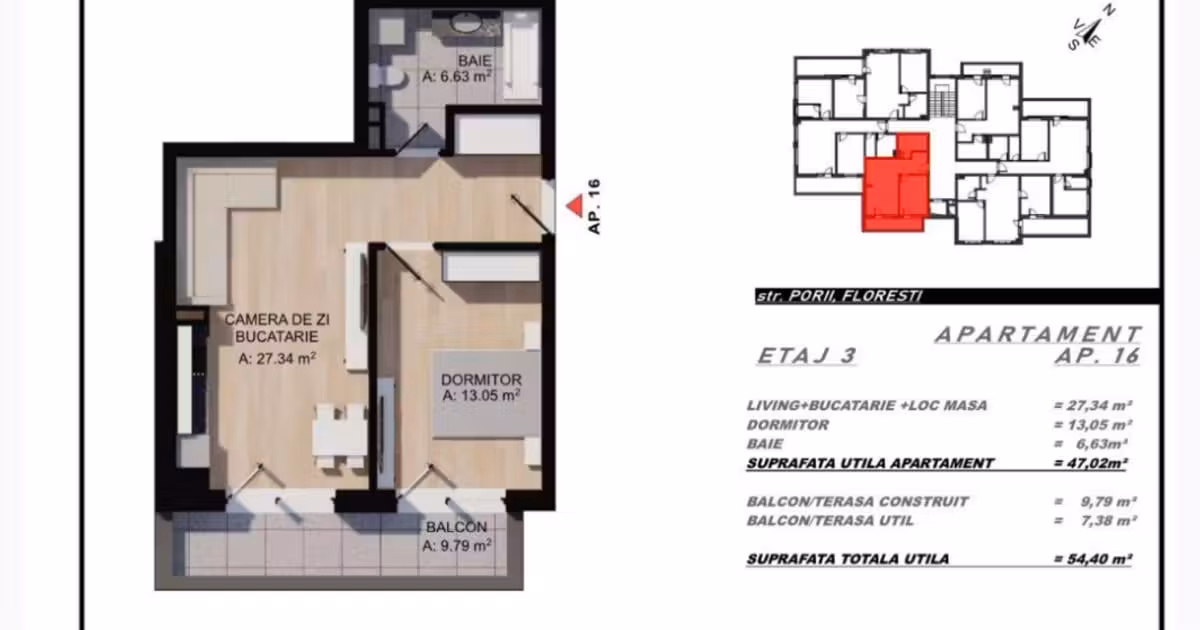 Apartament de vânzare cu 2 camere în Florești