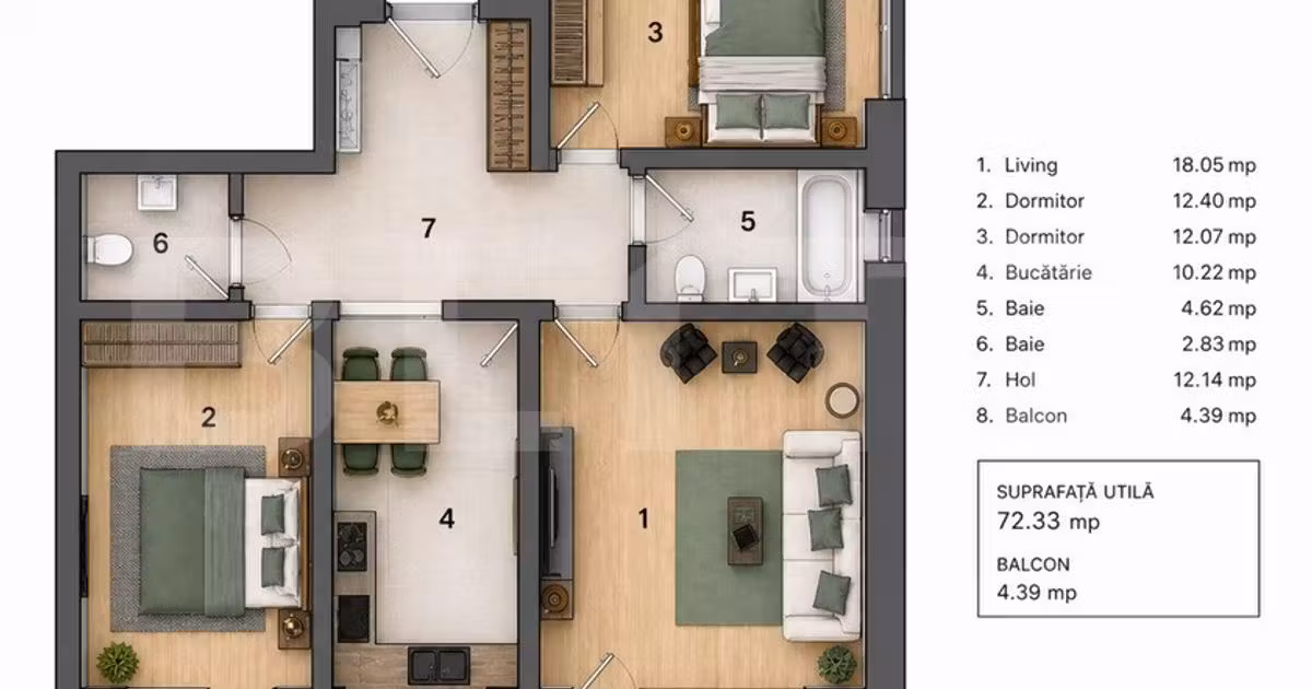 Apartament de vânzare cu 3 camere în Sânpetru